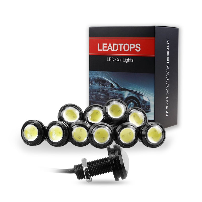 LEADTOPS 10Pcs 18mm 12V Eagle Eye LED Car Fog DRL Daytime Running Light Backup Reverse Tail Rock Lights Small bulb (White, Black Case) - Image 1